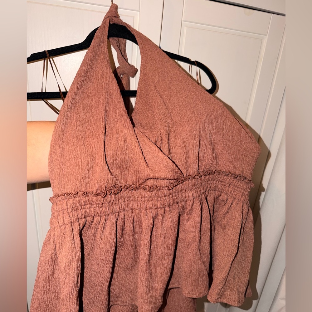Express Women's Halter Neck Ruffle Top - Brown